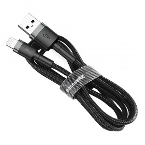 Кабел за зареждане и данни с оплетка BASEUS Cafule USB Type A към Lightning с бързо зареждане 3.0 2.4A 1m черен / сив (CALKLF-BG1) - Img 1