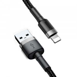 Кабел за зареждане и данни с оплетка BASEUS Cafule USB Type A към Lightning с бързо зареждане 3.0 2.4A 1m черен / сив (CALKLF-BG1) - Img 5