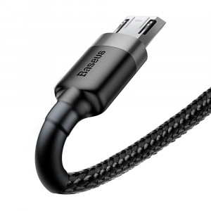 Кабел за зареждане и данни с оплетка BASEUS Cafule USB Type A към micro USB с бързо зареждане 3.0 2.4A 1m черен / сив (CAMKLF-BG1) - Img 5