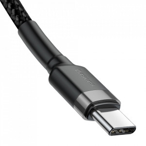 Кабел за зареждане и данни с оплетка BASEUS Cafule USB Type C към USB Type C с бързо зареждане 3.0 Power Delivery 2.0 3A 60W 20V 1m (CATKLF-GG1) черен / сив - Img 5