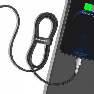 Кабел за зареждане и данни с оплетка BASEUS Cafule USB Type C към Lightning Power Delivery 20W 1m (CATLJK-A01) черен - Img 10