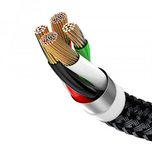 Кабел за зареждане и данни с оплетка BASEUS Three Primary Colors 3in1 USB Type A към micro USB / Lightning / USB Type C 3.5A 1.2m черен (CAMLT-BSY01) - Img 7
