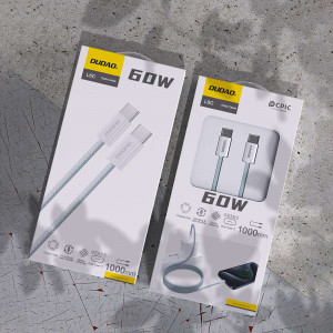 Кабел за зареждане и данни с оплетка DUDAO USB Type C към USB Type C 1m Power Delivery 60W бял - Img 5