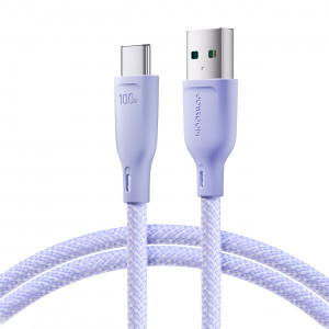 Кабел за зареждане и данни с оплетка JOYROOM Multi-Color SA34-AC6 USB Type A към USB Type C 100W с бързо зареждане 1m лилав - Img 1