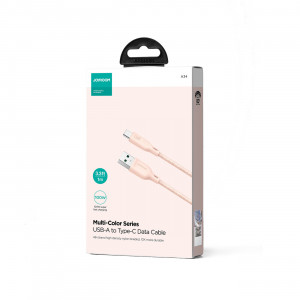 Кабел за зареждане и данни с оплетка JOYROOM Multi-Color SA34-AC6 USB Type A към USB Type C 100W с бързо зареждане 1m розов - Img 5