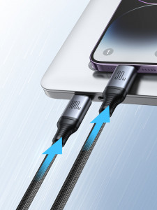 Кабел за зареждане и данни с оплетка JOYROOM Speedy SA21-1T2 USB Type C към USB Type C / Lightning 100W 1.5m черен - Img 2