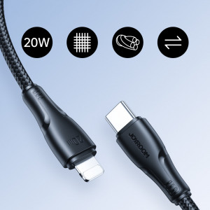 Кабел за зареждане и данни с оплетка JOYROOM Surpass USB Type C към Lightning с бързо зареждане 20W 1.2m черен (S-CL020A11) - Img 8
