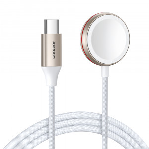 Кабел за зареждане и данни с оплетка JOYROOM USB Type C към безжично зарядно за Apple Watch 1.2m бял (S-IW011) - Img 1