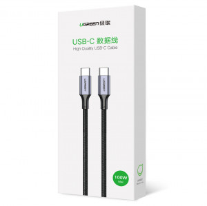 Кабел за зареждане и данни с оплетка UGREEN USB Type C към USB Type C Power Delivery 100W с бързо зареждане FCP 5A 3m сив (90120 US316) - Img 5