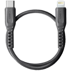 Кабел за зареждане и данни с оплетка UNIQ USB Type C към Lightning 18W 30cm сив - Img 1