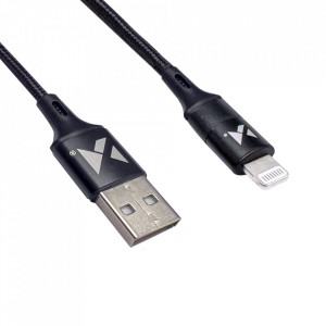 Кабел за зареждане и данни с оплетка WOZINSKY USB Type A към Lightning 2.4A 1m черен (WUC-L1B) - Img 3