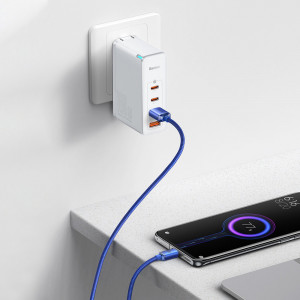 Кабел за зареждане и данни BASEUS Crystal Shine USB Type A към USB Type C с бързо зареждане 100W 2m син (CAJY000503) - Img 11