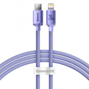 Кабел за зареждане и данни BASEUS Crystal Shine USB Type C към Lightning с бързо зареждане 20W 1.2m лилав (CAJY000205) - Img 1