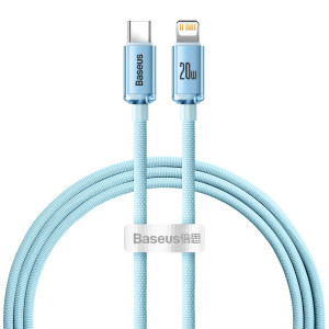 Кабел за зареждане и данни BASEUS Crystal Shine USB Type C към Lightning с бързо зареждане 20W 1.2m син (CAJY001303) - Img 1