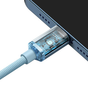 Кабел за зареждане и данни BASEUS Crystal Shine USB Type C към Lightning с бързо зареждане 20W 1.2m син (CAJY001303) - Img 4