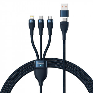Кабел за зареждане и данни BASEUS Flash II USB Type C / USB Type A към Lightning / USB Type C / micro USB 100W 1.2m (CASS030103) син - Img 1