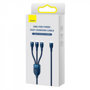 Кабел за зареждане и данни BASEUS Flash II USB Type C / USB Type A към Lightning / USB Type C / micro USB 100W 1.5m (CASS030203) син - Img 5