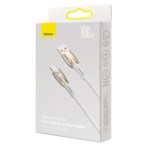 Кабел за зареждане и данни BASEUS Glimmer USB Type A към USB Type C с бързо зареждане 100W 480Mb/s 1m бял - Img 5