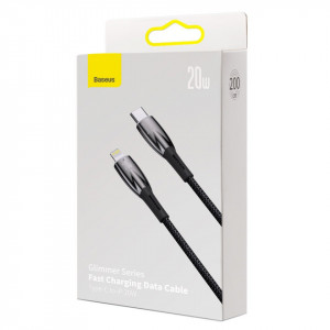 Кабел за зареждане и данни BASEUS Glimmer USB Type C към Lightning с бързо зареждане 480Mb/s Power Delivery 20W 2m черен - Img 6