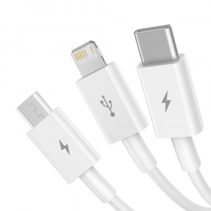 Кабел за зареждане и данни BASEUS Superior 3in1 USB Type A към Lightning / USB Type C / micro USB 3.5A 1.5 m бял (CAMLTYS-02) - Img 2