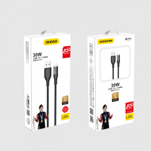 Кабел за зареждане и данни DUDAO USB Type A към Lightning с бързо зареждане 30W 1m L22L сив - Img 6