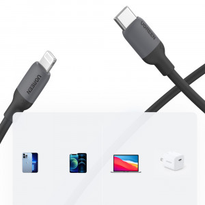 Кабел за зареждане и данни UGREEN USB Type C към Lightning MFI с бързо зареждане Power Delivery 20W 1m черен (US387 20304) - Img 6