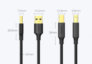 Кабел за принтер UGREEN USB Type B към USB Type A 480Mb/s 1.5 m черен (US135 10350) - Img 7