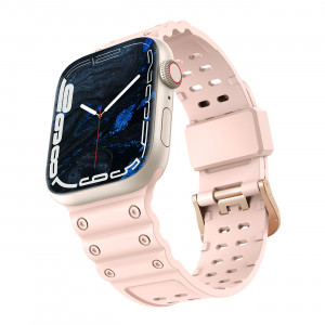 Каишка със стоманена закопчалка Triple Protection - Apple Watch 41mm Series 9 / 41mm Series 8 / 41mm Series 7 / 40mm Series 6 / 40mm SE / 40mm Series 5 / 40mm Series 4 / 38mm Series 3 / 38mm Series 2 / 38mm (1st gen) розов - Img 1