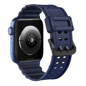 Каишка със стоманена закопчалка Triple Protection - Apple Watch 41mm Series 9 / 41mm Series 8 / 41mm Series 7 / 40mm Series 6 / 40mm SE / 40mm Series 5 / 40mm Series 4 / 38mm Series 3 / 38mm Series 2 / 38mm (1st gen) тъмносин - Img 3