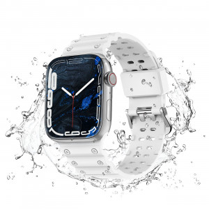Каишка със стоманена закопчалка Triple Protection - Apple Watch 41mm Series 9 / 41mm Series 8 / 41mm Series 7 / 40mm Series 6 / 40mm SE / 40mm Series 5 / 40mm Series 4 / 38mm Series 3 / 38mm Series 2 / 38mm (1st gen) бял - Img 2