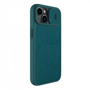 Калъф тип книга от еко кожа с подвижно покритие за камерата NILLKIN Qin Leather Pro - iPhone 14 Plus тъмнозелен - Img 3