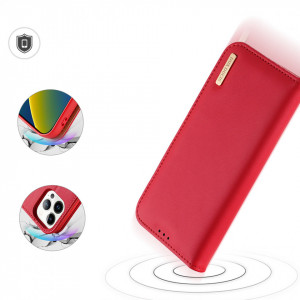 Калъф тип книга от естествена кожа DUX DUCIS Hivo със система против кражба - iPhone 14 Pro червен - Img 3