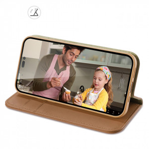Калъф тип книга от естествена кожа DUX DUCIS Hivo със система против кражба - iPhone 14 Pro кафяв - Img 4