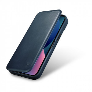 Калъф тип книга от естествена кожа iCARER CE Oil Wax Premium MagSafe - iPhone 14 Pro Max син - Img 7
