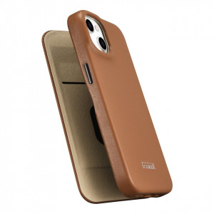 Калъф тип книга от естествена кожа iCARER CE Oil Wax Premium MagSafe - iPhone 14 кафяв - Img 10