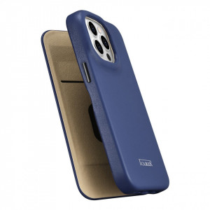 Калъф тип книга от естествена кожа iCARER CE Oil Wax Premium MagSafe - iPhone 14 Pro син - Img 10