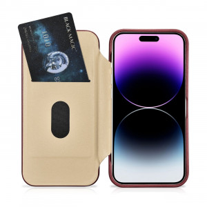 Калъф тип книга от естествена кожа iCARER CE Oil Wax Premium MagSafe - iPhone 14 Pro червен - Img 20