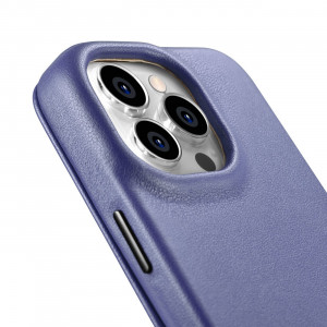 Калъф тип книга от естествена кожа iCARER CE Oil Wax Premium MagSafe - iPhone 14 Pro светлолилав - Img 15