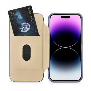 Калъф тип книга от естествена кожа iCARER CE Oil Wax Premium MagSafe - iPhone 14 Pro светлолилав - Img 20
