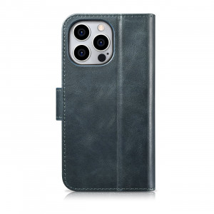 Калъф тип книга от естествена кожа iCARER Oil Wax Wallet 2в1 против кражба - iPhone 14 Pro син - Img 13
