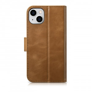 Калъф тип книга от естествена кожа iCARER Oil Wax Wallet 2в1 против кражба - iPhone 14 Plus кафяв - Img 13