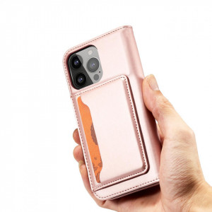 Калъф тип книга с външен джоб Magnet Card - iPhone 13 Pro Max розов - Img 6