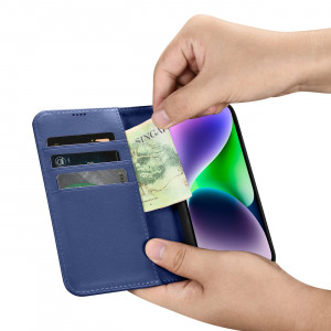 Калъф тип книга iCARER Wallet 2в1 против кражба - iPhone 14 Cover син - Img 13