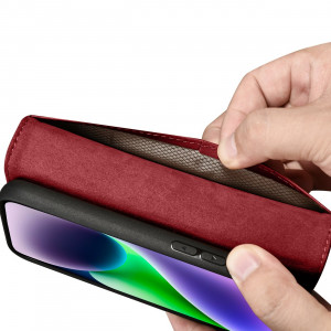 Калъф тип книга iCARER Wallet 2в1 против кражба - iPhone 14 Cover червен - Img 11