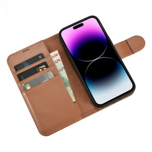 Калъф тип книга iCARER Wallet 2в1 против кражба - iPhone 14 Pro Cover кафяв - Img 10