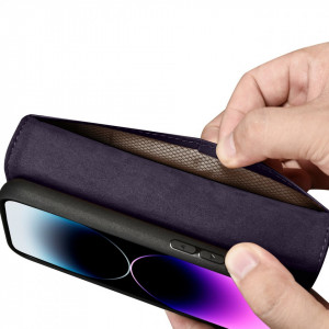 Калъф тип книга iCARER Wallet 2в1 против кражба - iPhone 14 Pro Cover тъмнолилав - Img 10