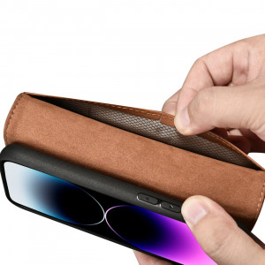 Калъф тип книга iCARER Wallet 2в1 против кражба - iPhone 14 Pro Cover кафяв - Img 11
