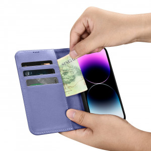 Калъф тип книга iCARER Wallet 2в1 против кражба - iPhone 14 Pro Cover светлолилав - Img 13