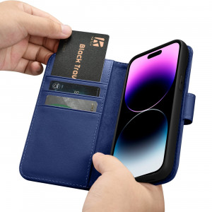 Калъф тип книга iCARER Wallet 2в1 против кражба - iPhone 14 Pro Max син - Img 15