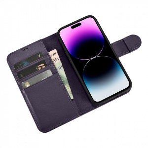 Калъф тип книга iCARER Wallet 2в1 против кражба - iPhone 14 Pro Max тъмнолилав - Img 10
